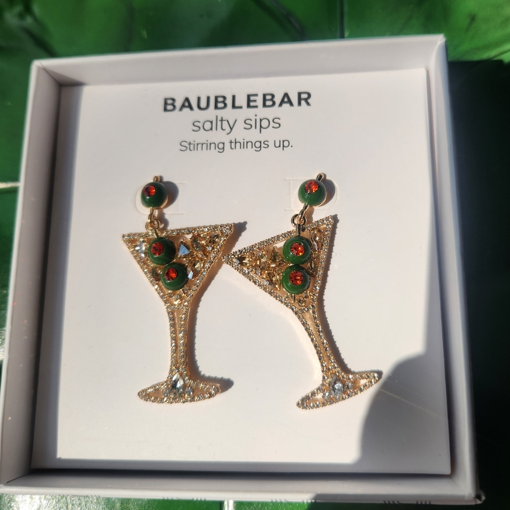BaubleBar Martini Rhinestone Earrings Olive Accents - Picture 6 of 8